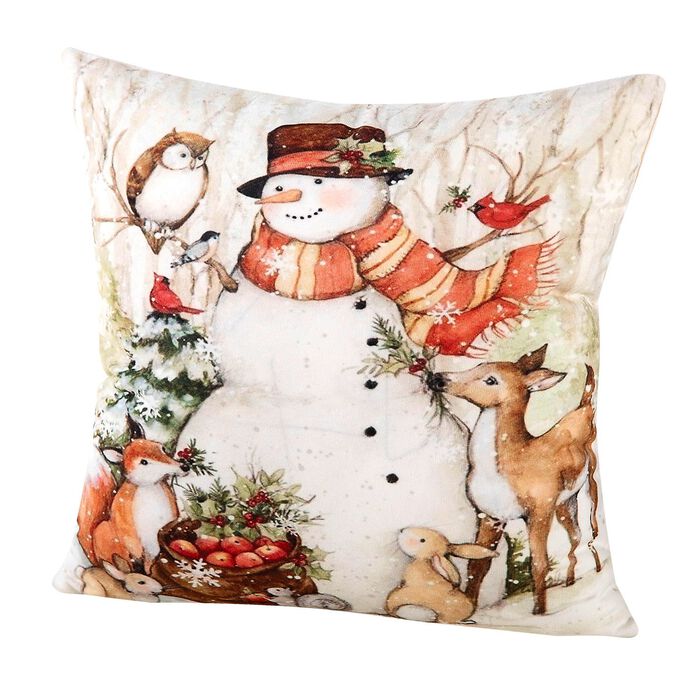 Kissenbezug mit bezaubernden Winterszenen SCHNEEMANN IM WALD