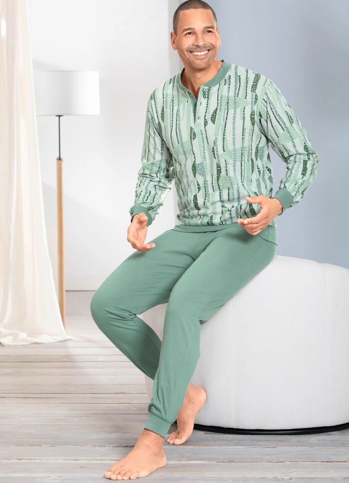 Schlafanzug mit Knopfleiste und B&uuml;ndchenabschl&uuml;ssen 