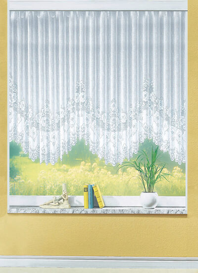 Blumenfenster-Vorhang, gleichmässig gebogt, mit Faltenband 