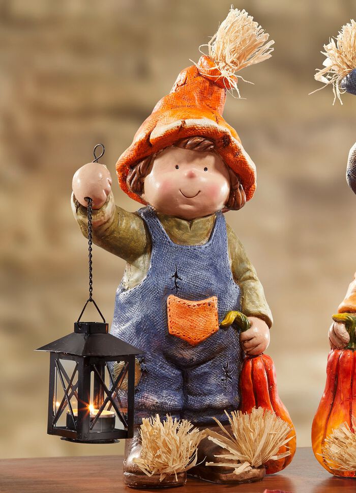 Herbstkinder mit K&uuml;rbis und Laterne BLAU-ORANGE-GR&Uuml;N