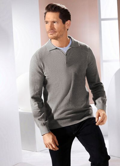 Polopullover mit kurzer Knopfleiste in 4 Farben 