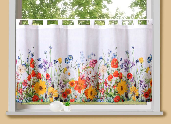 Kurzstore &laquo;Mohnblumen&raquo; mit Stangendurchzug 