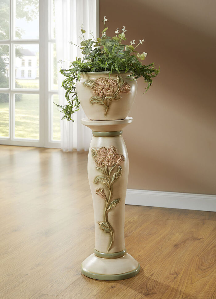 Säule mit Übertopf aus italienischer Keramik BEIGE-BUNT
