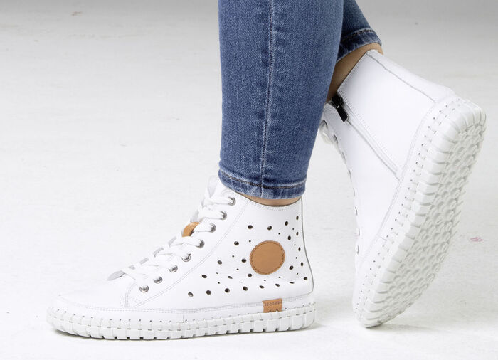 Gemini Schnür-Bootie mit luftiger Perforation und Lederapplikation WEISS