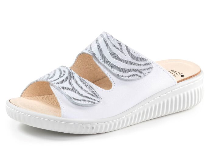 ELENA EDEN Pantolette mit teilweise schimmerndem Zebra-Druck PERLGRAU