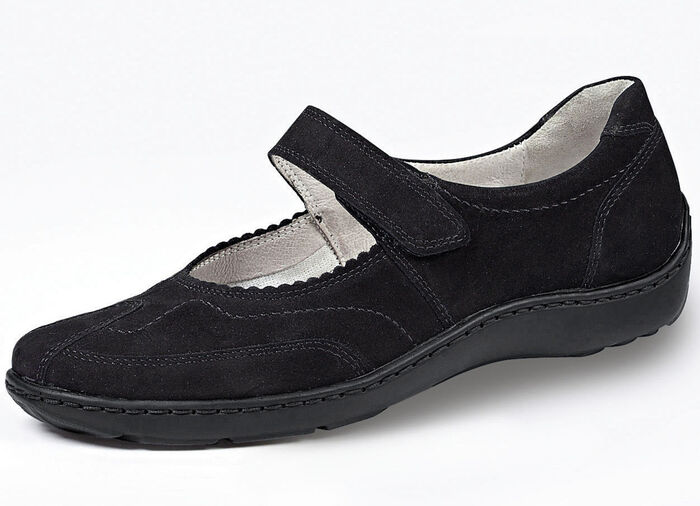 Waldläufer, bequeme Damen-Slipper, Weite H, mit herausnehmbarem Fussbett SCHWARZ