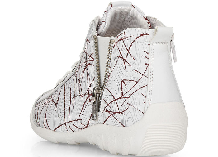 Remonte Schn&uuml;r-Stiefelette aus effektvoll bedrucktem Nappaleder WEISS-ROT