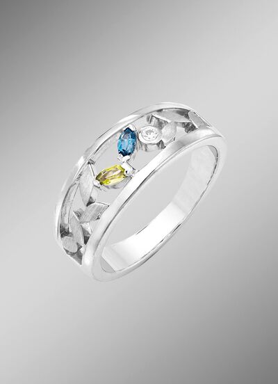 Damenring mit echt Peridot, Blautopas, beh., und synth. Zirkonia 