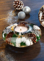 Teelichthalter aus mundgeblasenem Glas WEISS-GRÜN