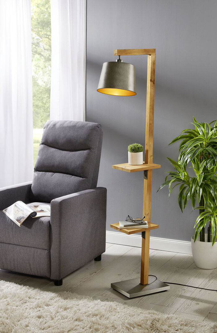 Stehleuchte mit kleinen Ablageb&ouml;den 