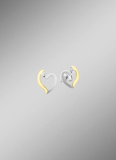 Herz-Ohrstecker in Bicolor mit synth. Zirkonia 