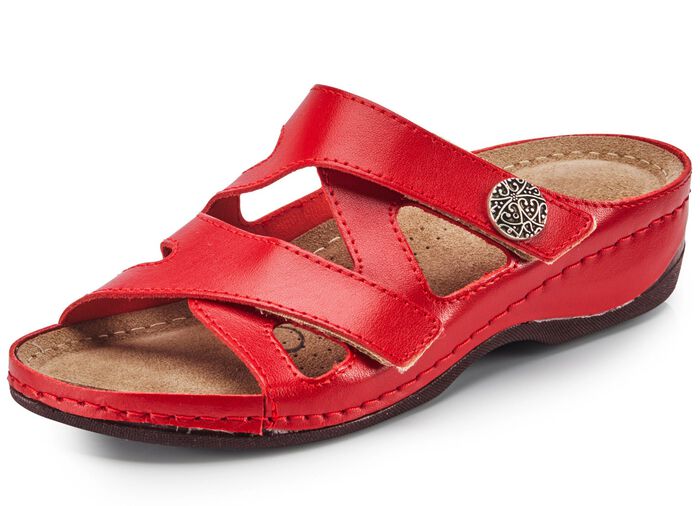 ELENA EDEN, bequeme Damen-Pantoletten, Weite G, mit Klettverschluss ROT