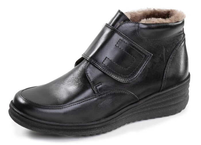 ELENA EDEN, gef&uuml;tterte Damen-Boots, Winterschuhe, Weite H, mit Lammfell SCHWARZ