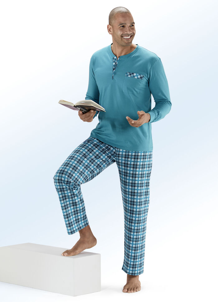Zweierpack Pyjamas mit Knopfleiste, Brusttasche und Bündchenärmeln 