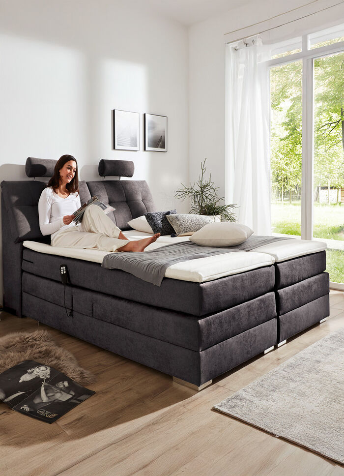 Motor-Boxspringbett mit verstellbarem Kopf- und Fußteil ANTHRAZIT