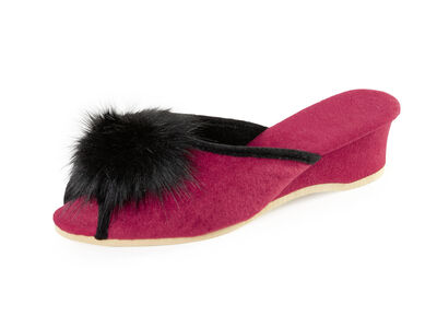 ELENA EDEN Pantolette mit schwarzem Kunstfellpompon 