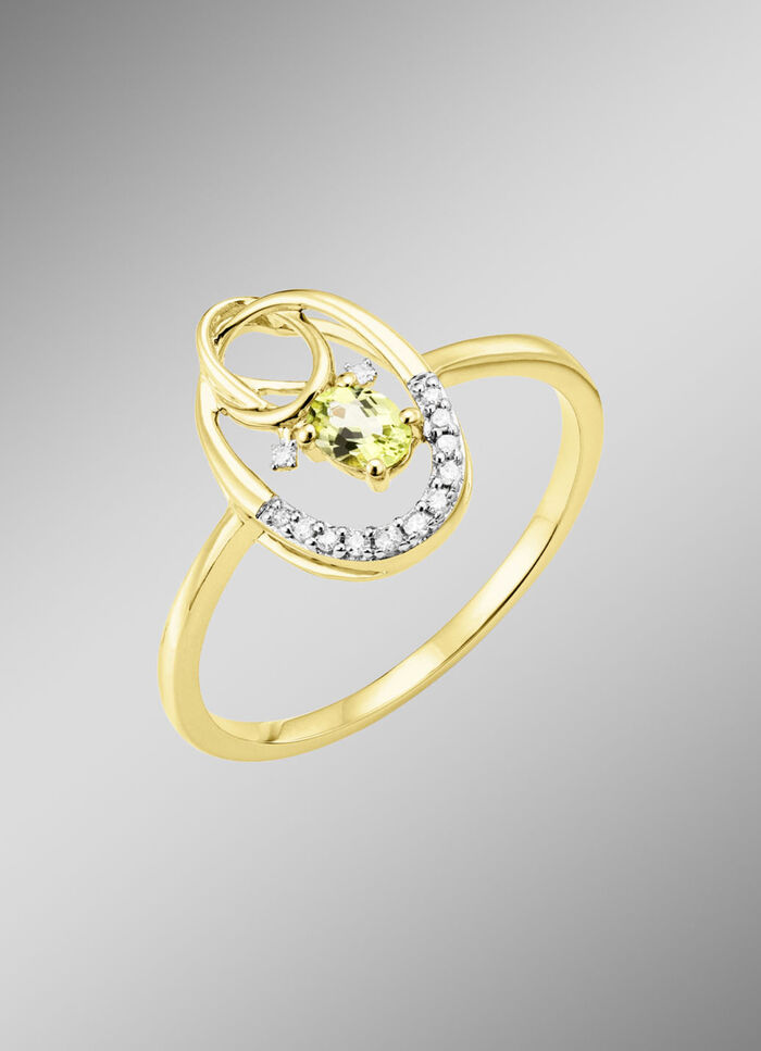 Damenring mit Brillanten und Peridot 