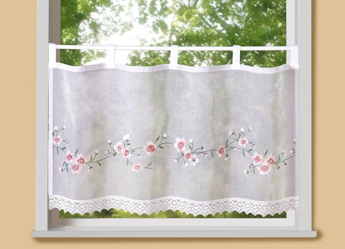 Kurzvorhang Blumenbl&uuml;ten mit Schlaufen 