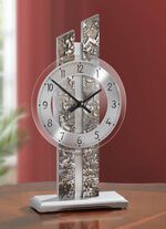 Tischuhr mit Holzgeh&auml;use mit Metallic-Auflage SILBER