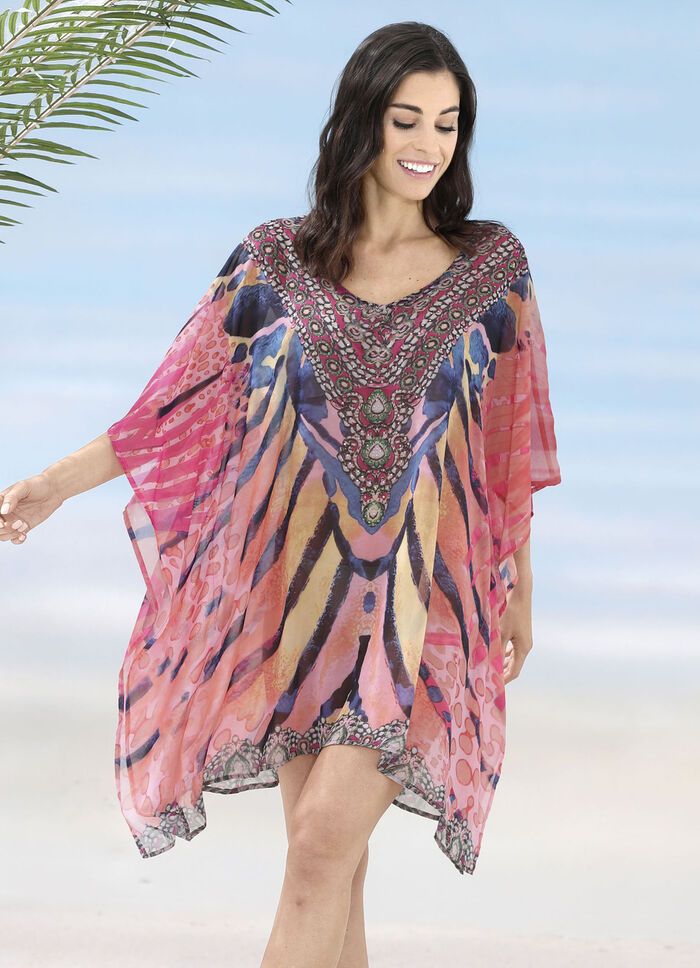 Laurina Tunika mit Schmucksteinchen, leicht transparent, 