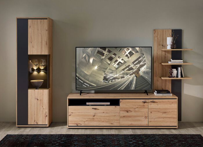 Wohnwand mit LED-Beleuchtung ARTISAN EICHE-GRAFIT