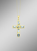 Interessanter Kreuz-Anh&auml;nger mit beh. Blautopas 