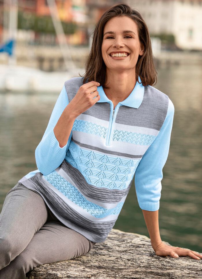 Pullover mit dezentem Glanz BLEU-GRAU-WEISS