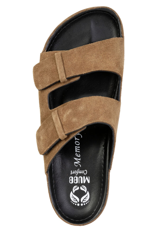 Mubb, klassische Herren-Pantoletten, Weite H, aus Leder COGNAC