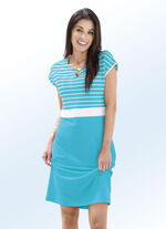 Kleid mit überschnittenen Ärmeln TÜRKIS-WEISS