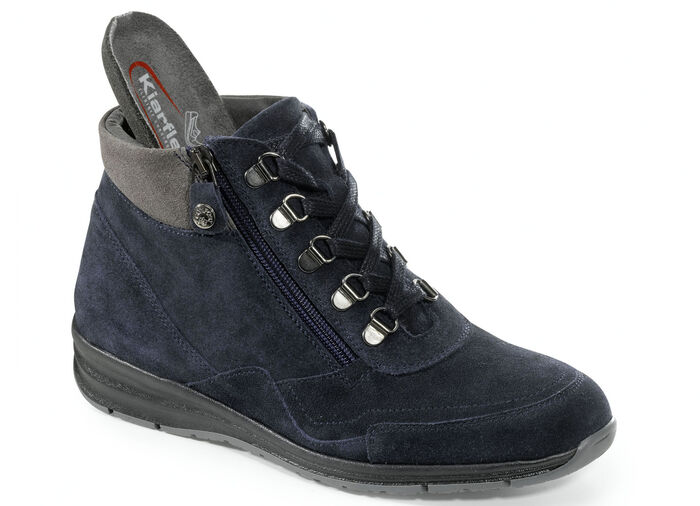 Schnür-Bootie mit praktischem Seiteneissverschluss BLAU-GRAU