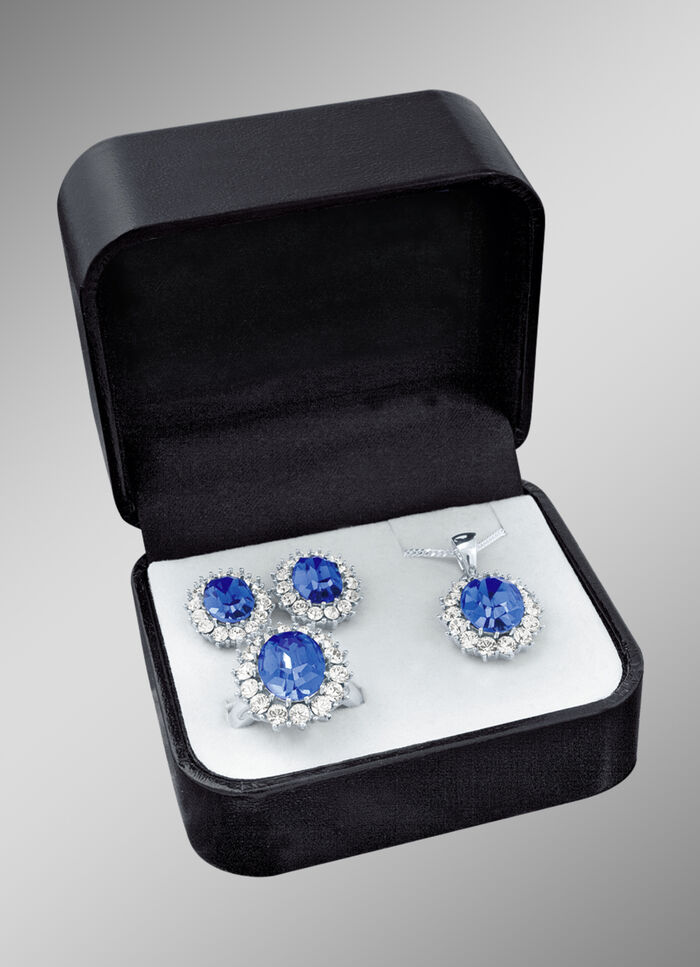 Schmuck-Set, 4-teilig mit Weißgoldauflage SAFIRBLAU