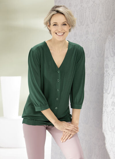 Shirtbluse mit durchgehender Knopfleiste in 2 Farben 