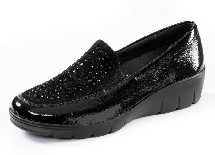 ELENA EDEN, bequeme Damen-Slipper, Weite H, mit herausnehmbarem Fussbett SCHWARZ