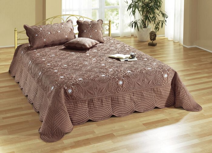 Satin Kissenbezüge und Tagesdecken mit Stickerei BRAUN