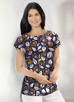 Pulli aus feinem Romanit-Jersey AUBERGINE-MULTICOLOR