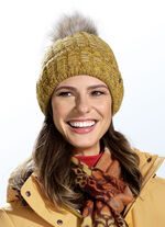 Strickmütze mit flauschigem Kunstpelz-Bommel HONIG