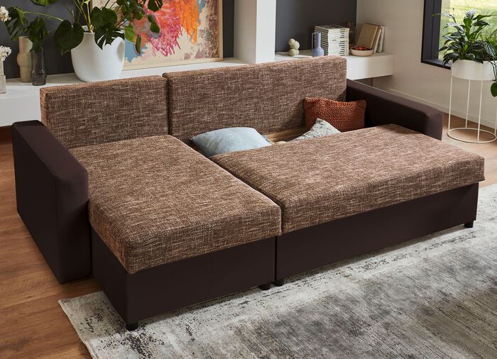 Frei im Raum aufstellbare Polsterecke mit Hocker BRAUN-BRAUN