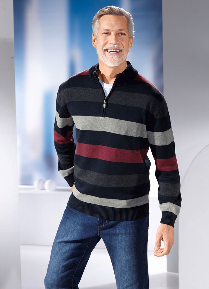 Gestreifter Troyer mit Stehkragen in 2 Farben 