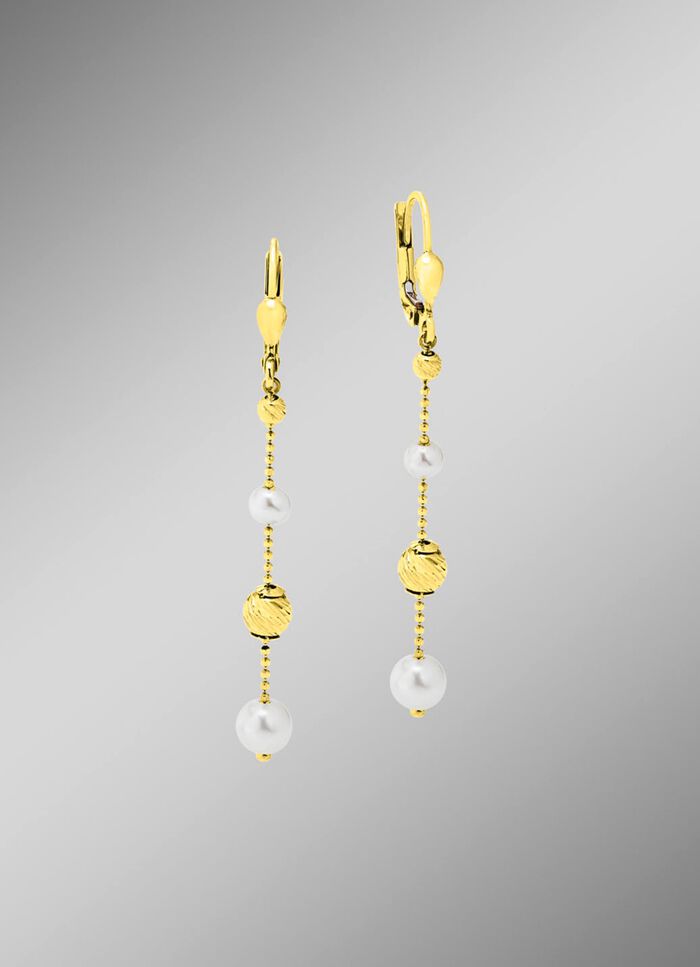 Ohrringe mit S&uuml;sswasser-Zuchtperlen und Goldkugeln 