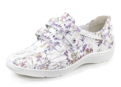 Waldläufer, bequeme Damen-Slipper, Weite H, mit herausnehmbarem Fussbett WEISS-BUNT
