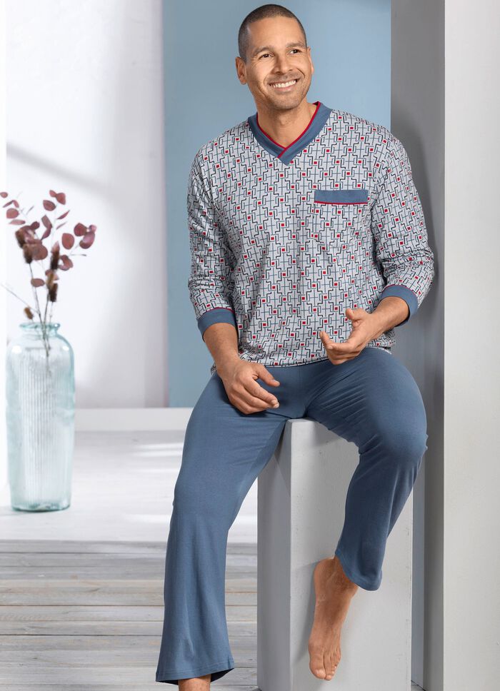 Schlafanzug mit V-Ausschnitt und offenen Abschl&uuml;ssen 