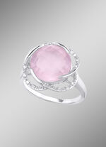 Damenring mit Rosenquarz und Weisstopas 