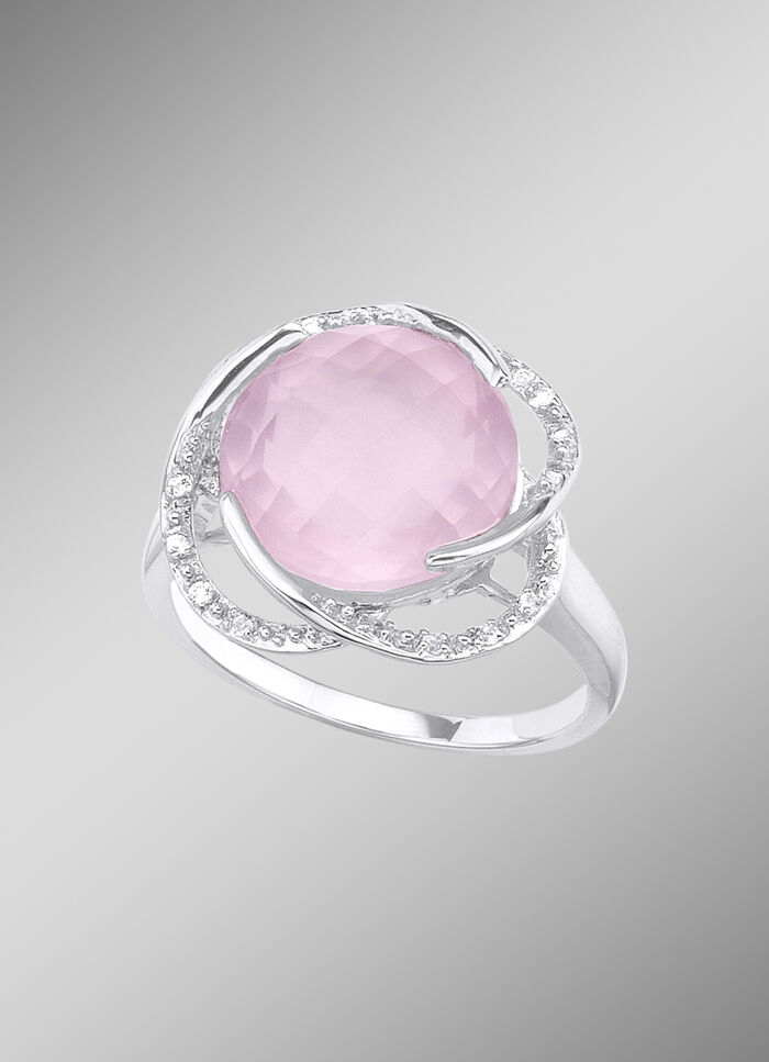 Damenring mit Rosenquarz und Weisstopas 