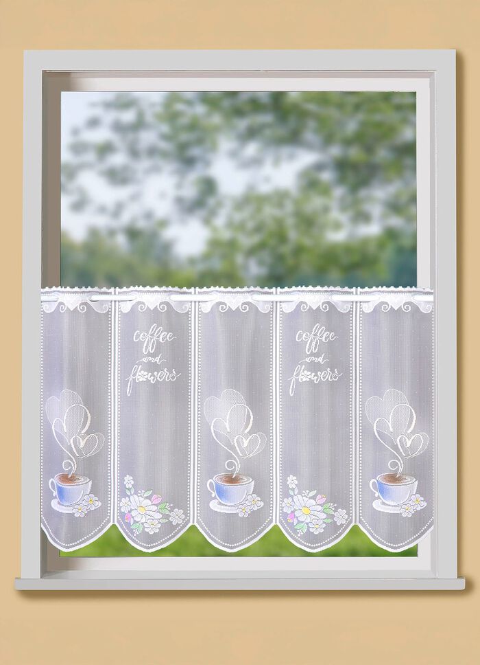 Handkolorierter Kurzvorhang mit Stangendurchzug 