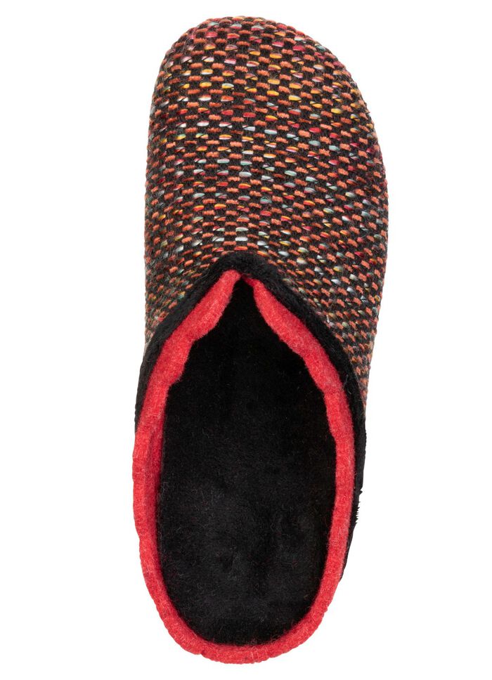 Laurina, klassische Damen-Hausschuhe, mit herausnehmbarem Fussbett SCHWARZ-ROT-BUNT