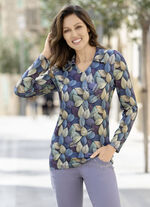 Poloshirt mit farbbrillantem Alloverdruck BLAU-AMETHYST-TAUPE