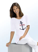 Shirt mit maritimer Stickerei-Applikation in 2 Farben WEISS