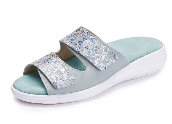 ELENA EDEN Pantolette mit Klettspange HELLGRAU-BUNT