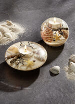 Teelichthalter aus mundgeblasenem Glas BEIGE-SAND