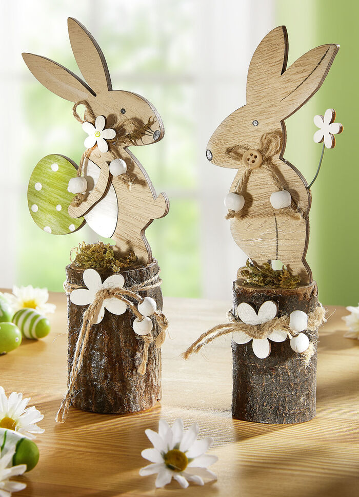 Osterhasen auf Baumstamm, 2er-Set, 